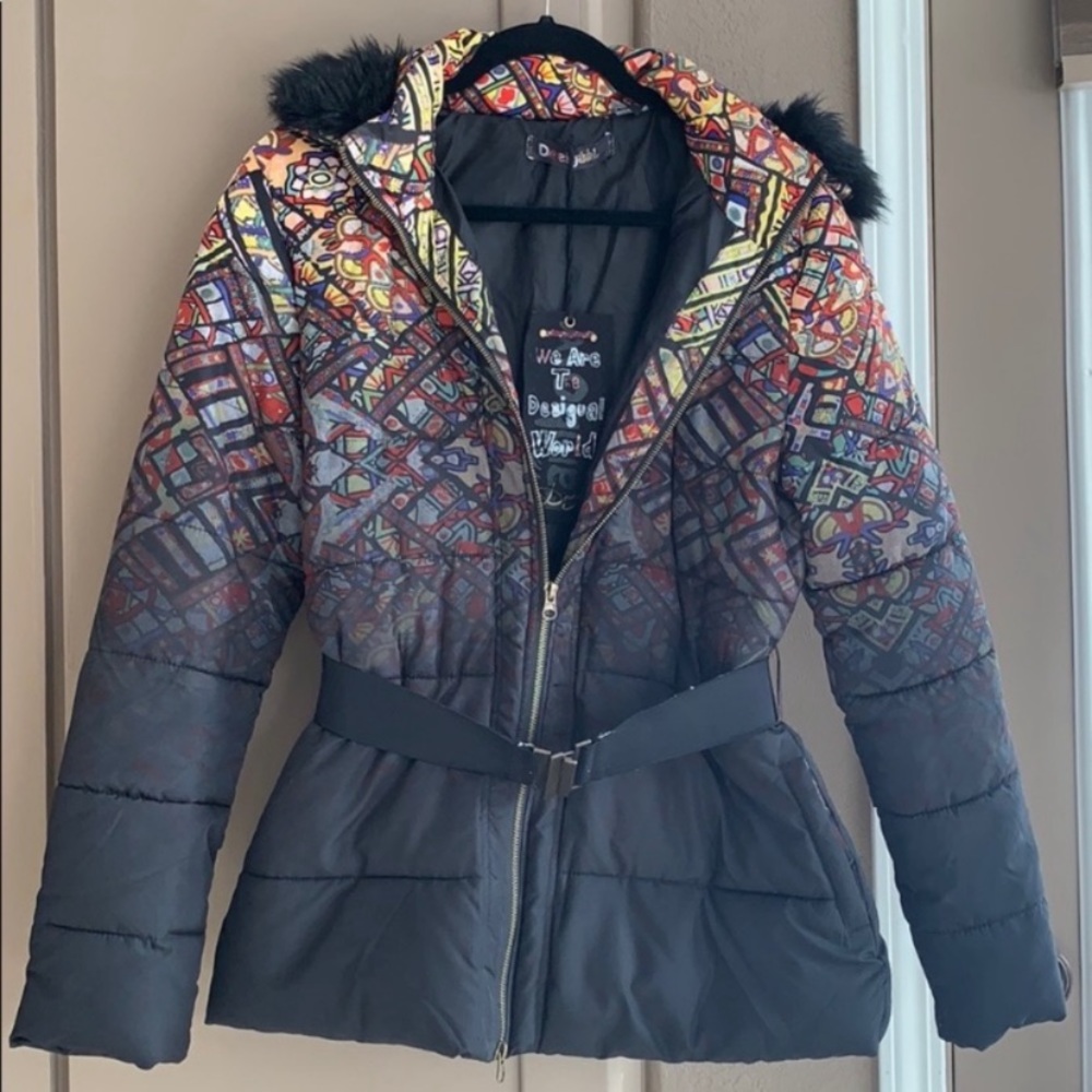Desigual Multicolor Patterned Puffer Jacket